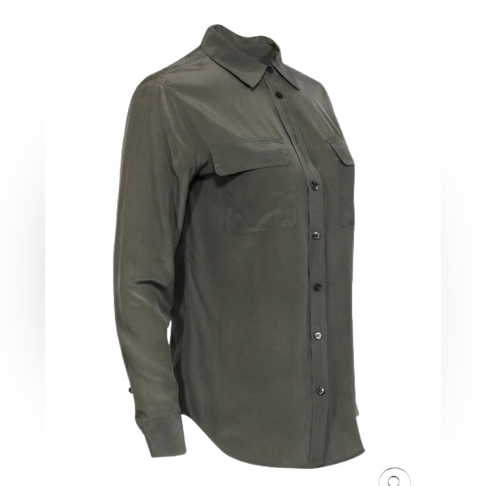Equipment Femme Dark Green Silk Button-Up Blouse